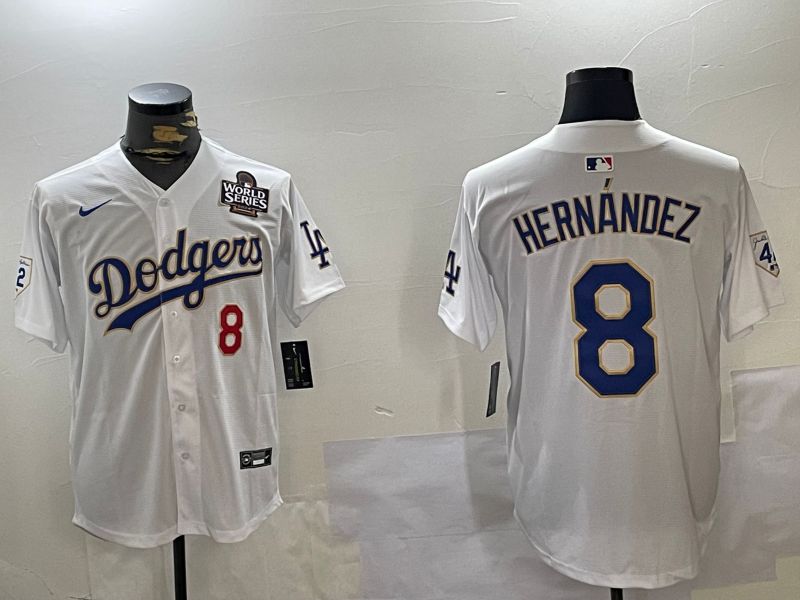 Men Los Angeles Dodgers #8 Hernandez White Gold Game 2024 Nike MLB Jersey style 1120